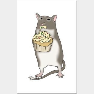 Cute brown gerbil eating cupcake Posters and Art